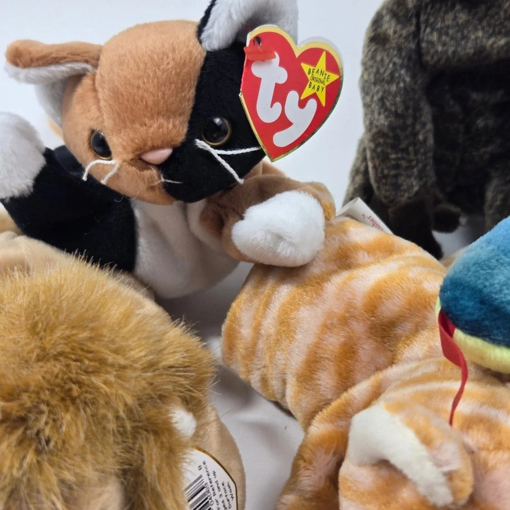 Ty Beanie Babies Lot of 7 Lion Deer Snake Cats Gorilla Mandrill Plush Toys